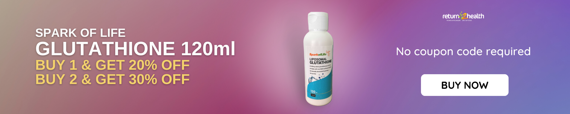 Spark of Life Glutathione 120ml. Buy 1 & get 20% off or buy 2 & get 30% off.